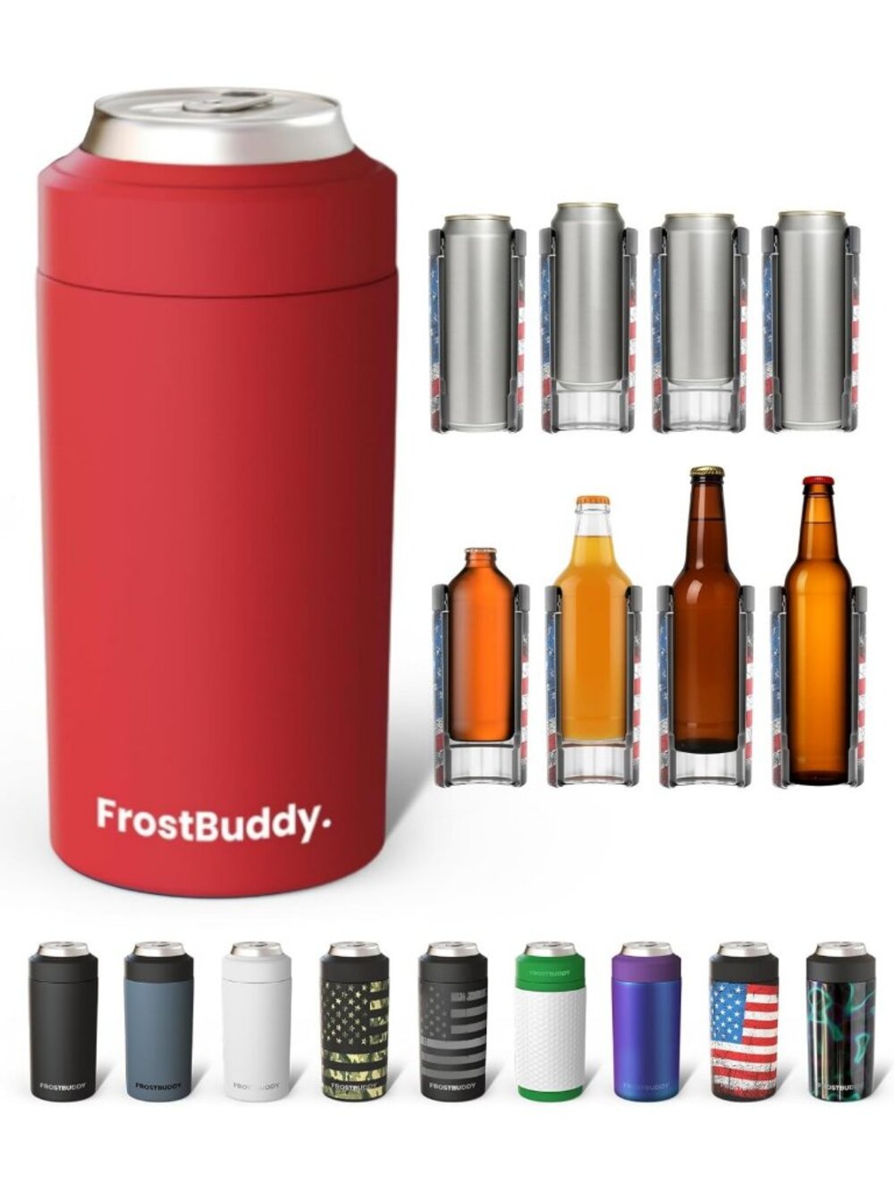 Stainless Steel Universal Can Cooler Insulator - Crimson, Perfect for Outdoor